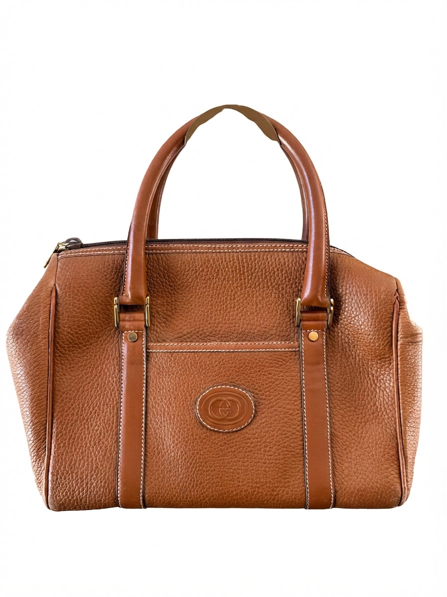 Vintage Gucci Brown Pebbled Leather Doctor Bag With Interlocking G Logo - Image 1