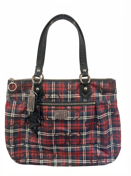 Coach 2011 18713 Poppy Tote Bag - Red Black Tartan Plaid Signature Print - Image 1