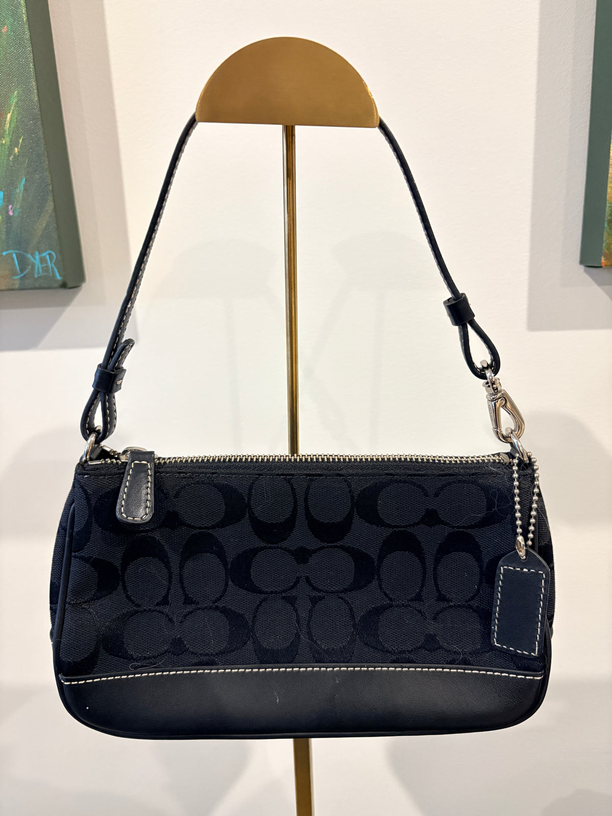 Coach Mini Demi Baguette Pouch - Signature Black Monogram Canvas and Leather - Image 1