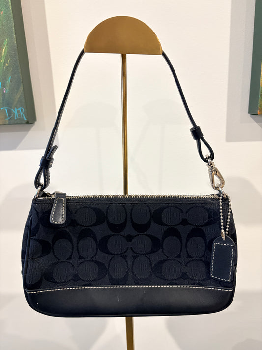 Coach Mini Demi Baguette Pouch - Signature Black Monogram Canvas and Leather - Image 1