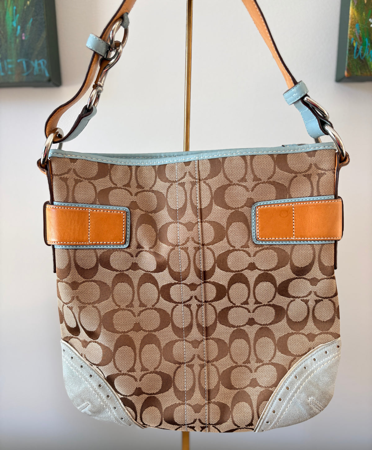 VVA390 - Coach 2005 1487 Signature Soho Hobo Bag - Brown Monogram & Blue Trim - Image 2