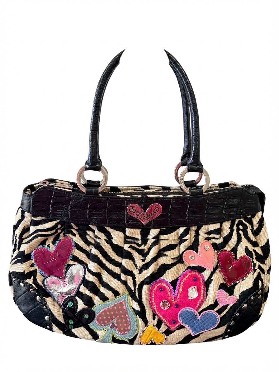 VVA376- Think Bee Handbag - Zebra Print With Heart Appliqués - Image 1