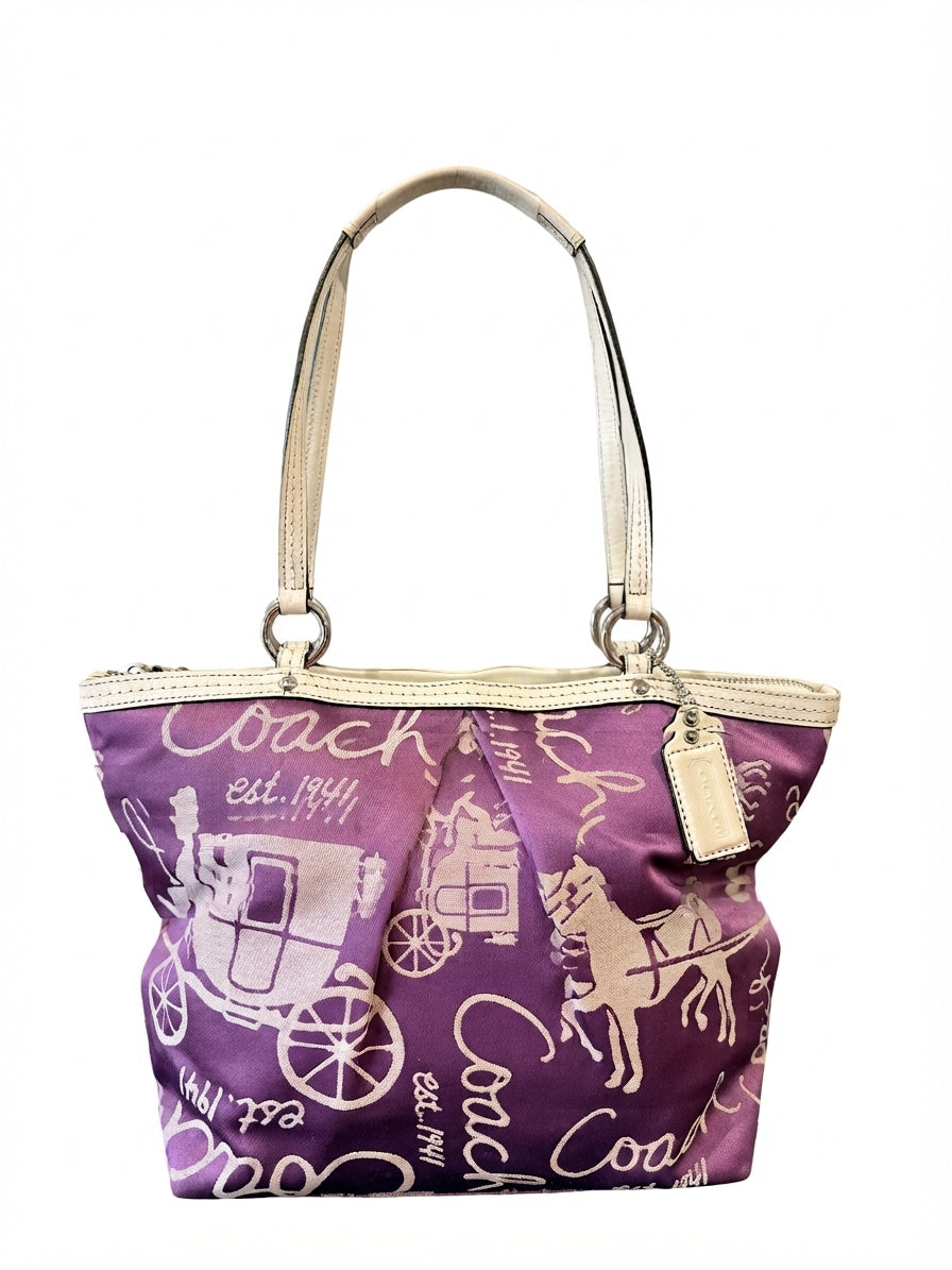 VVA337 - Coach 2010 F14482 Horse and Carriage Tote Bag - Vibrant Purple Nylon Shoulder Bag - Image 1