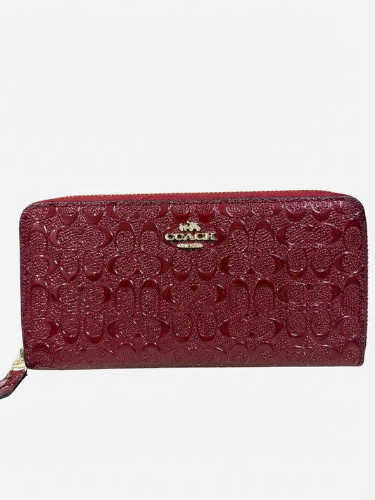 Coach Accordion Zip Wallet - Signature Patent Leather Red - Image 1