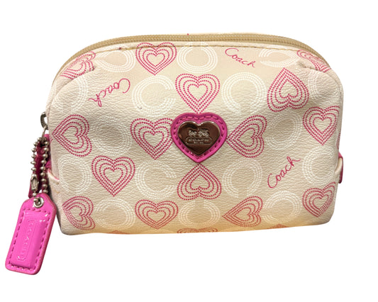 Coach Heart Print Cosmetic Case - Pink And Cream Makeup Pouch - Image 1