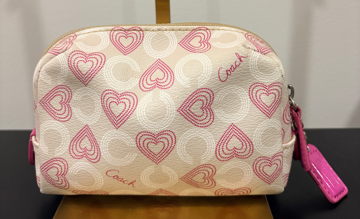 Coach Heart Print Cosmetic Case - Pink And Cream Makeup Pouch - Image 2