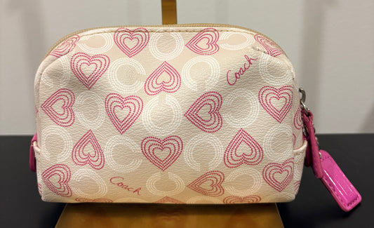 Coach Heart Print Cosmetic Case - Pink And Cream Makeup Pouch - Image 2