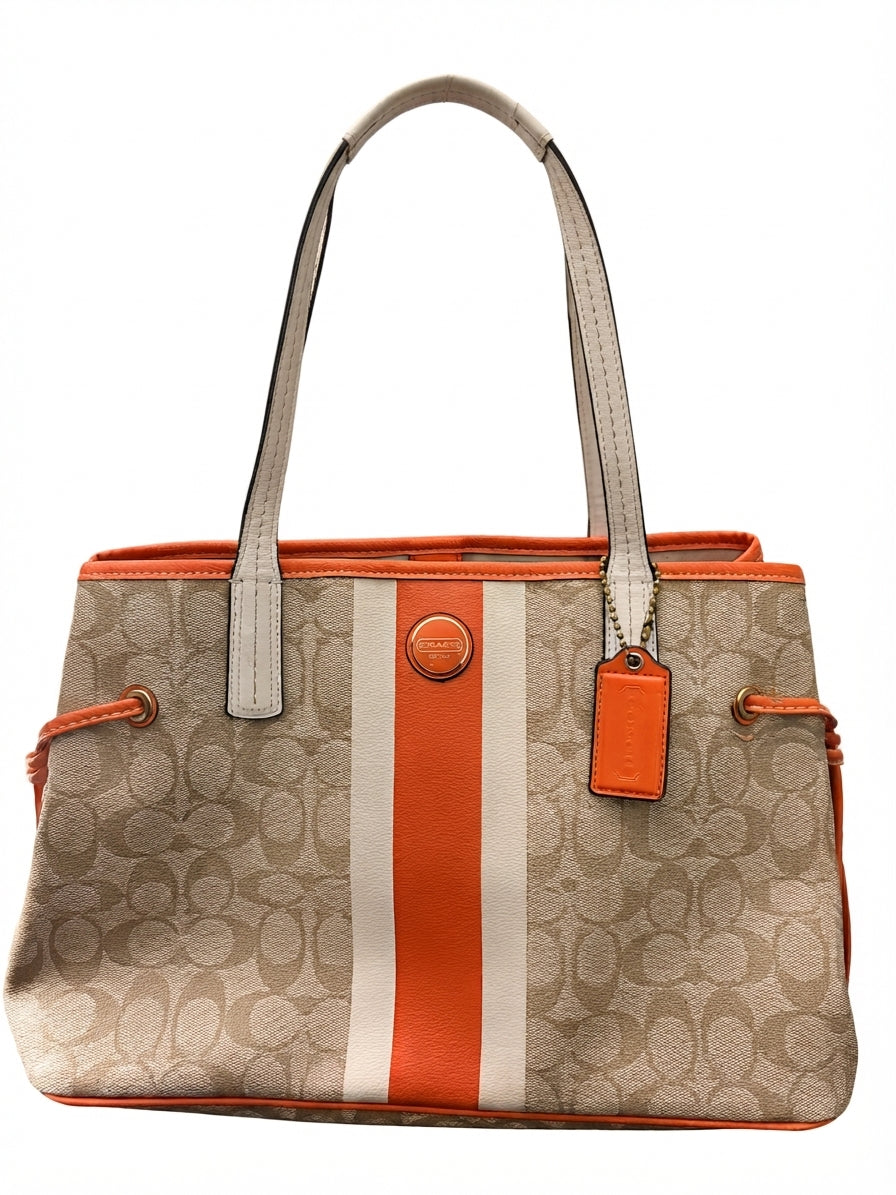 Coach 2013 F22908 Signature Stripe Canvas Carryall - Orange Stripe - Image 1