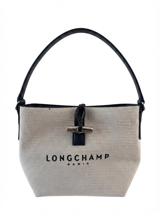 Longchamp Roseau Essential Bucket Bag - Beige And Black Canvas - Image 1