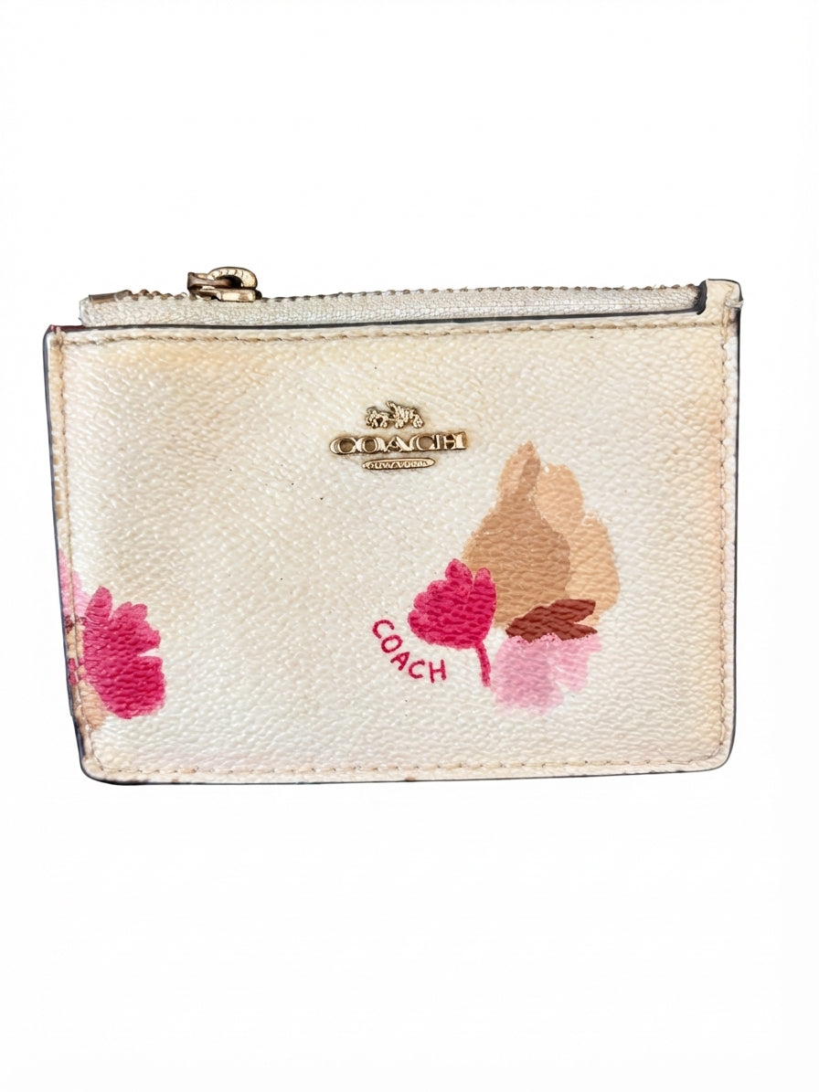 Coach Mini Skinny ID Case - Floral Print White Leather Wallet - Image 1