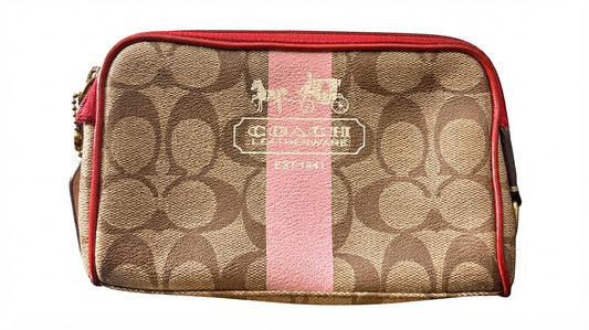 Coach Signature Stripe Cosmetic Case - Tan And Pink Heritage Pouch - Image 1