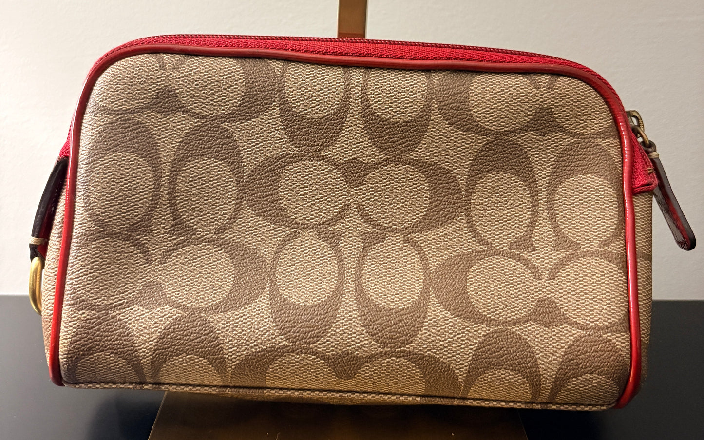 Coach Signature Stripe Cosmetic Case - Tan And Pink Heritage Pouch - Image 2