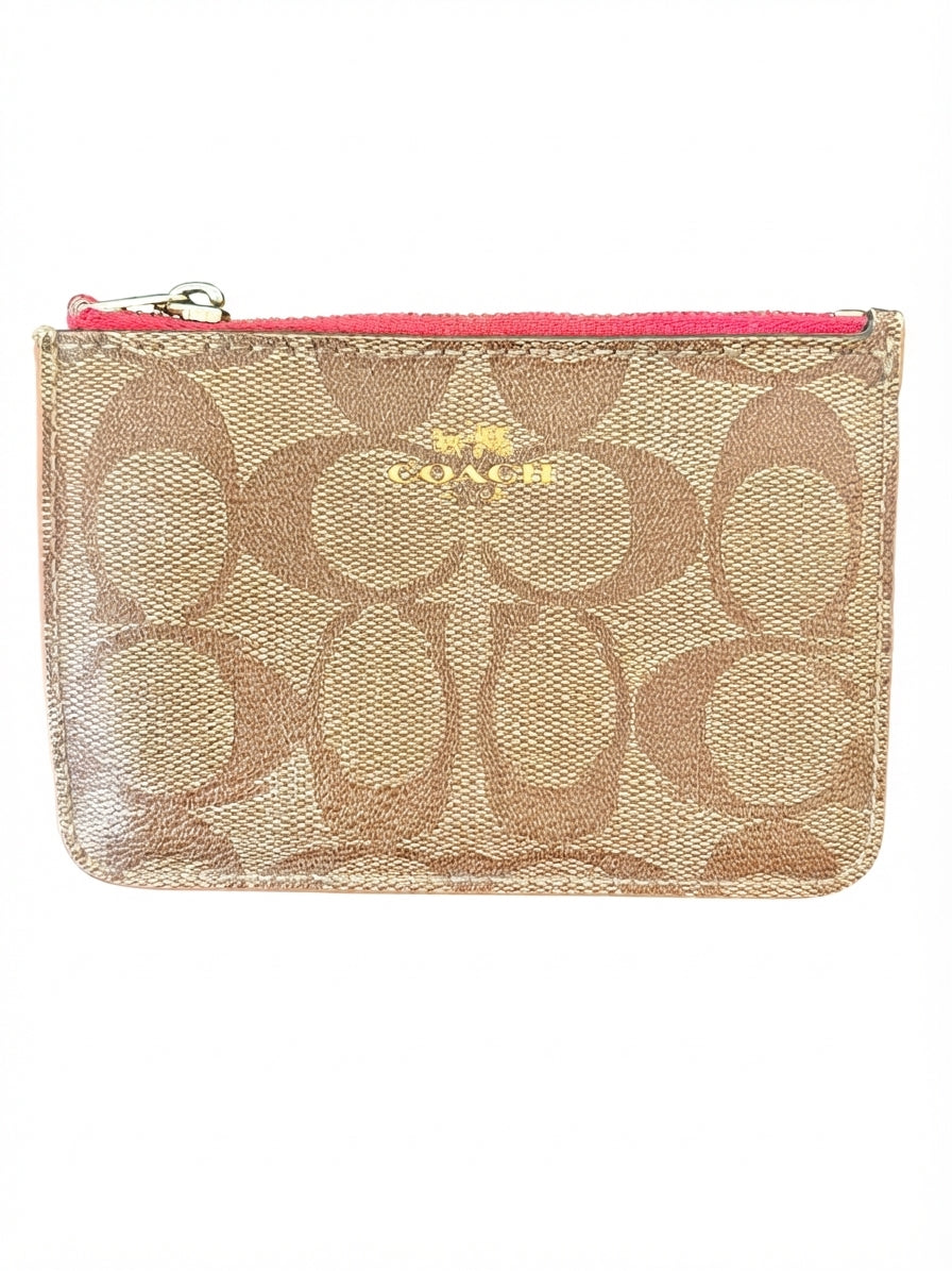 Coach Signature Canvas Mini Skinny ID Case - Khaki And Red  - Image 1