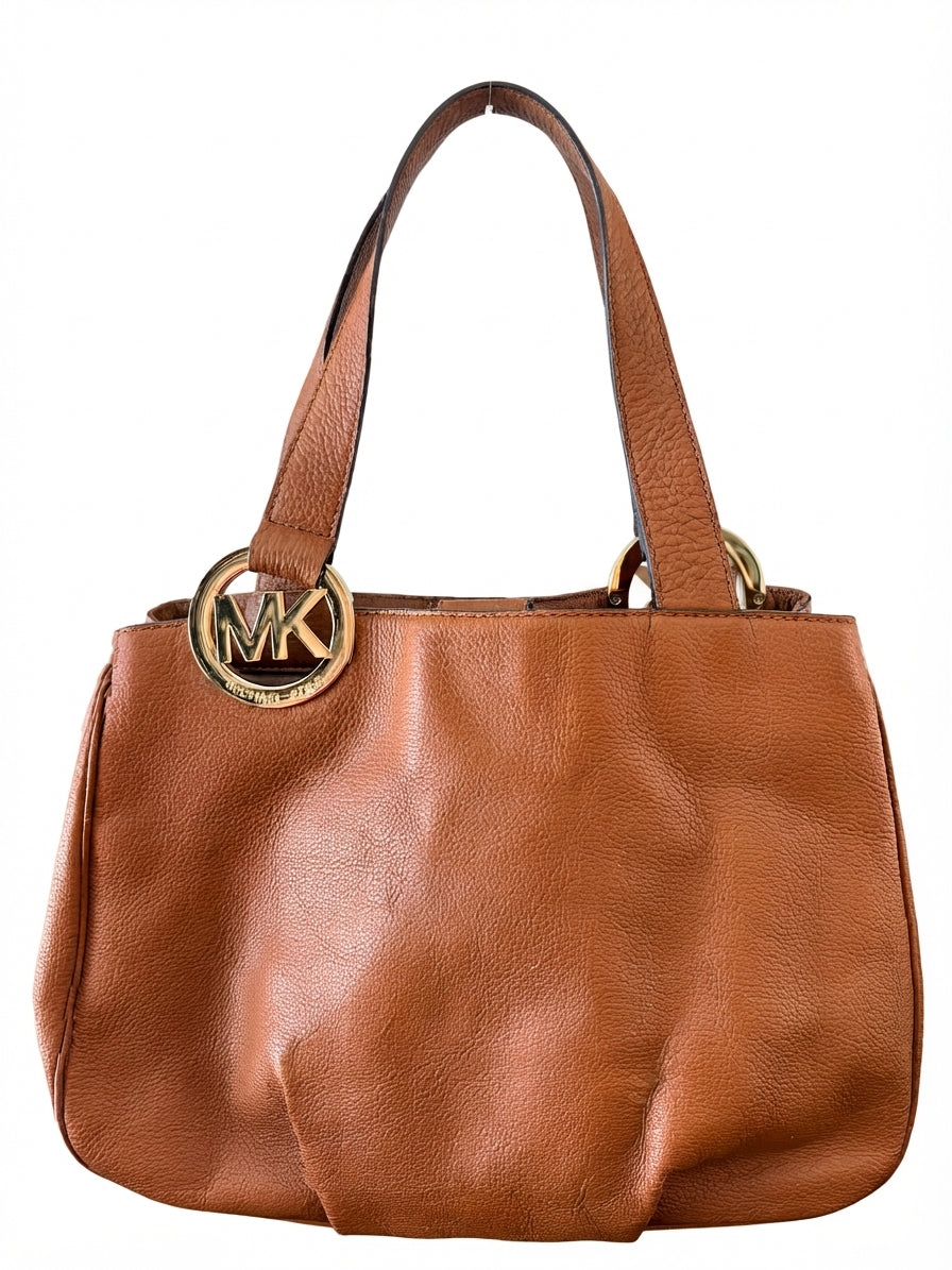 VVA393 - Michael Kors Leather Tote Bag - Tan Brown with Gold Tone Hardware - Image 1