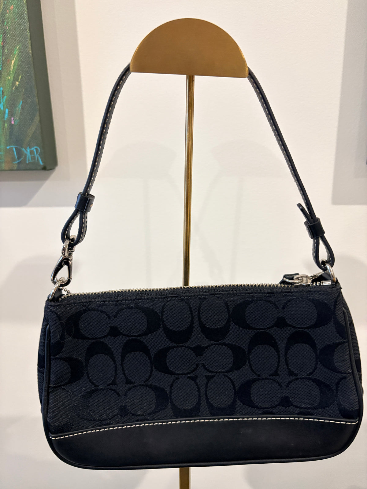Coach Mini Demi Baguette Pouch - Signature Black Monogram Canvas and Leather - Image 2