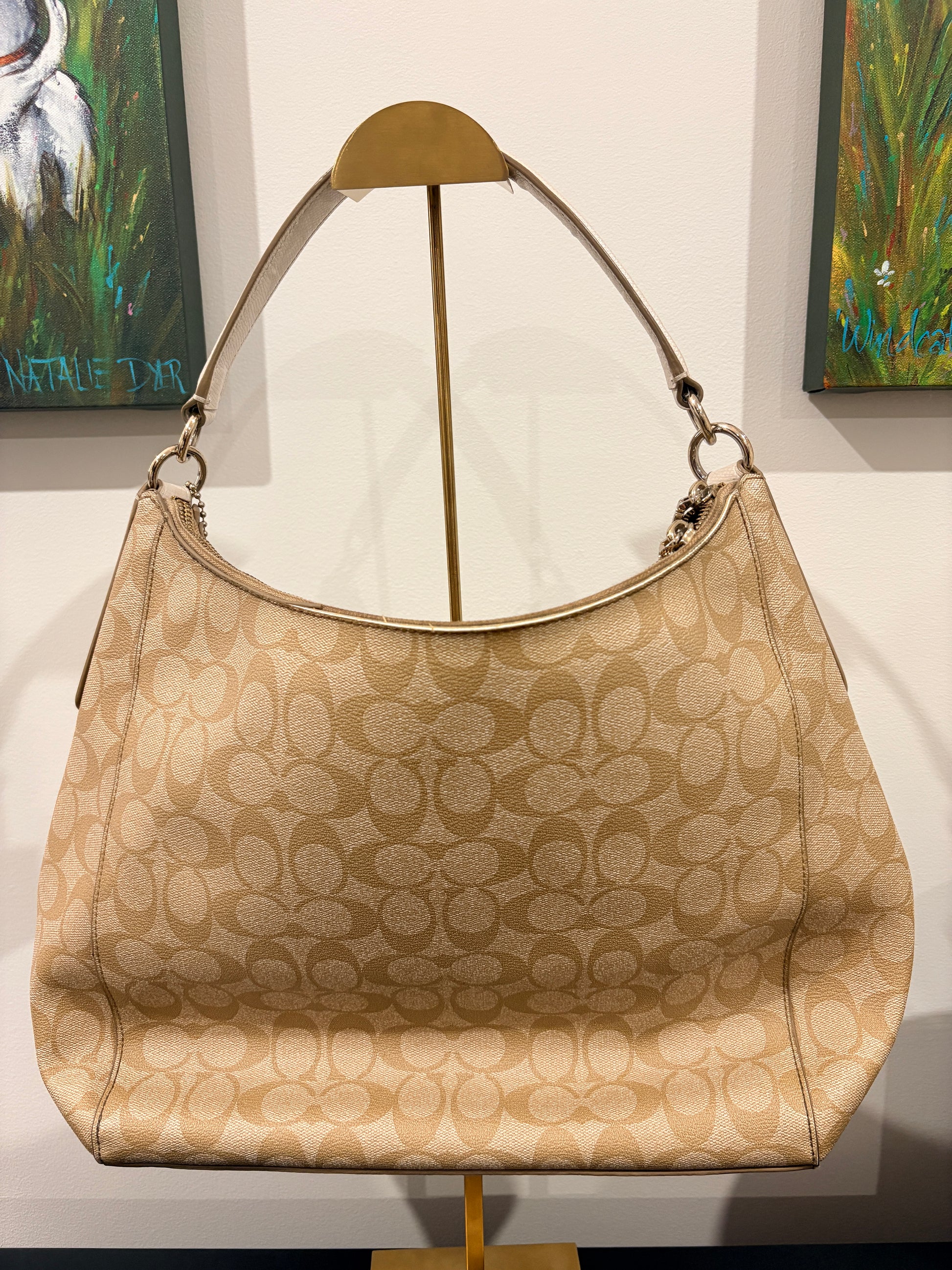Coach Signature Hobo Shoulder Bag - Khaki Beige Monogram - Image 2