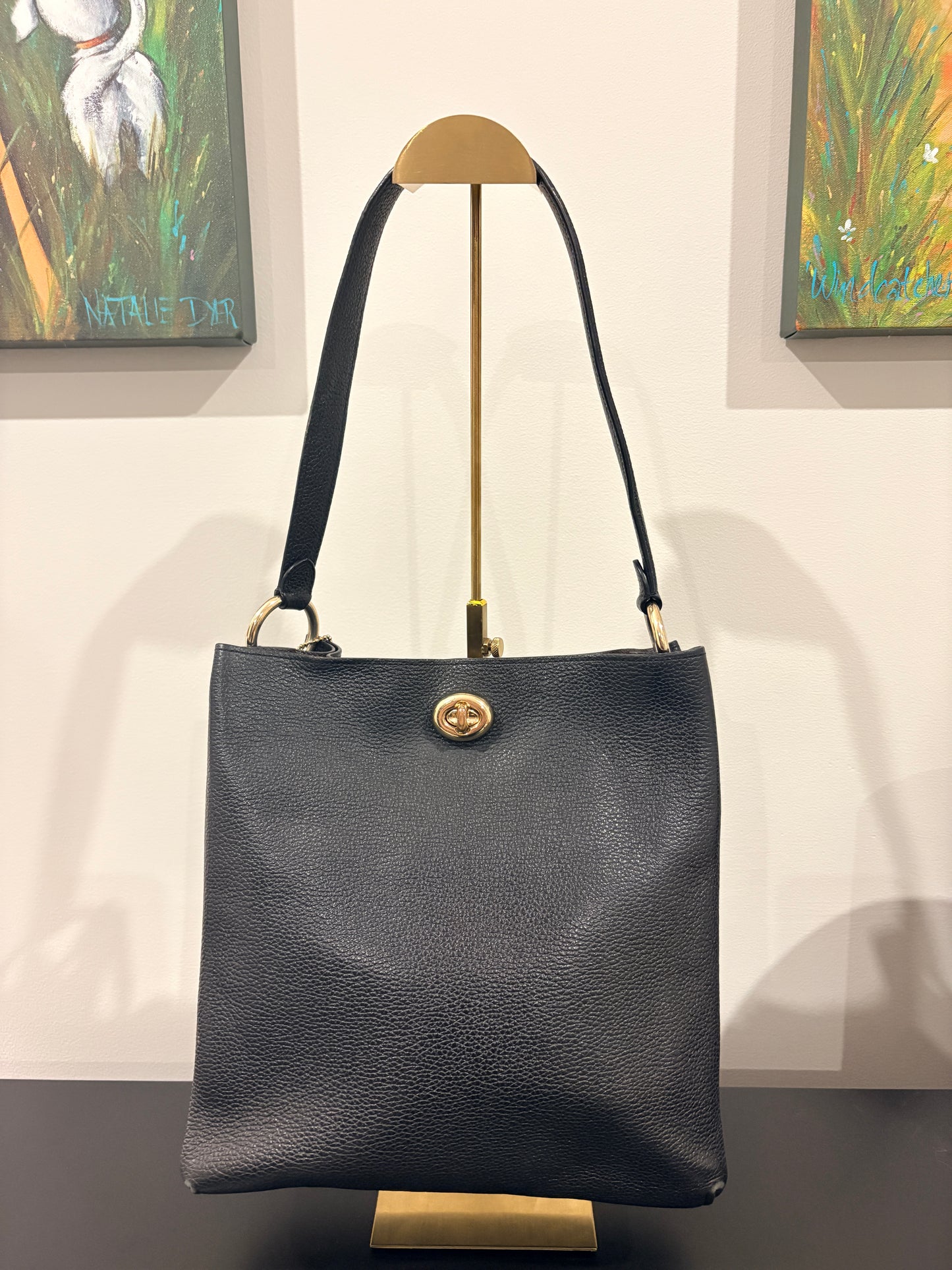 Willow 2019 55200 Tote Bag - Black Pebble Leather Shoulder Bag - Image 2