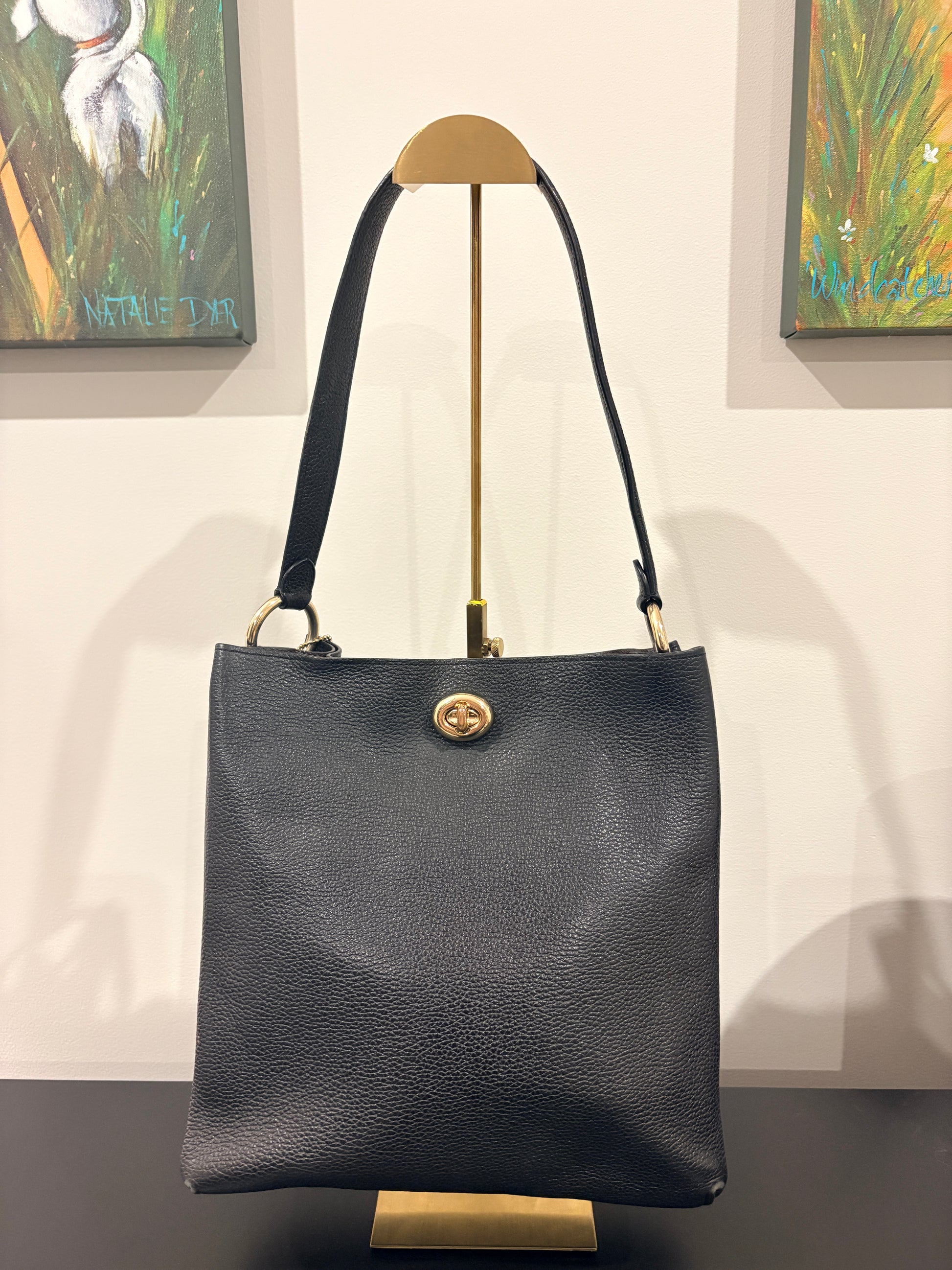 Willow 2019 55200 Tote Bag - Black Pebble Leather Shoulder Bag - Image 2