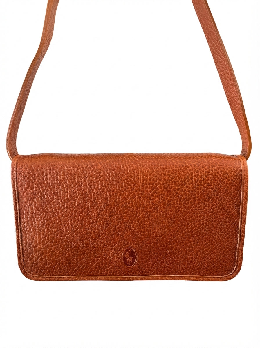 Polo Ralph Lauren Pebble Leather Crossbody Bag - Tan Shoulder Bag - Image 1