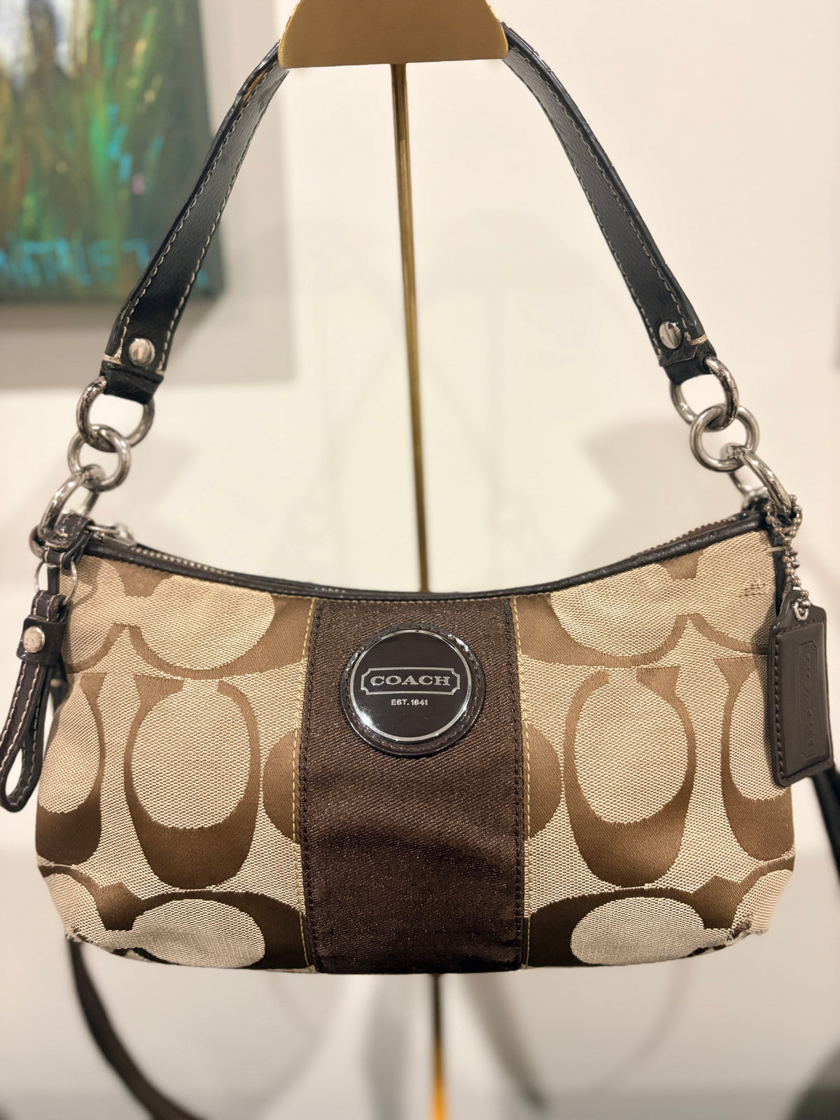 VVA265- Coach 2012 F17439 Signature Stripe Demi Bag - Beige and Brown Monogram Shoulder Bag - Image 1