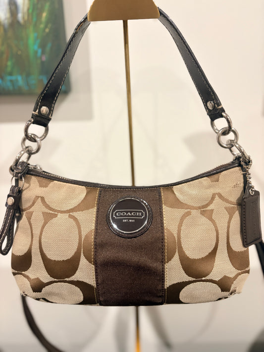VVA265- Coach 2012 F17439 Signature Stripe Demi Bag - Beige and Brown Monogram Shoulder Bag - Image 1