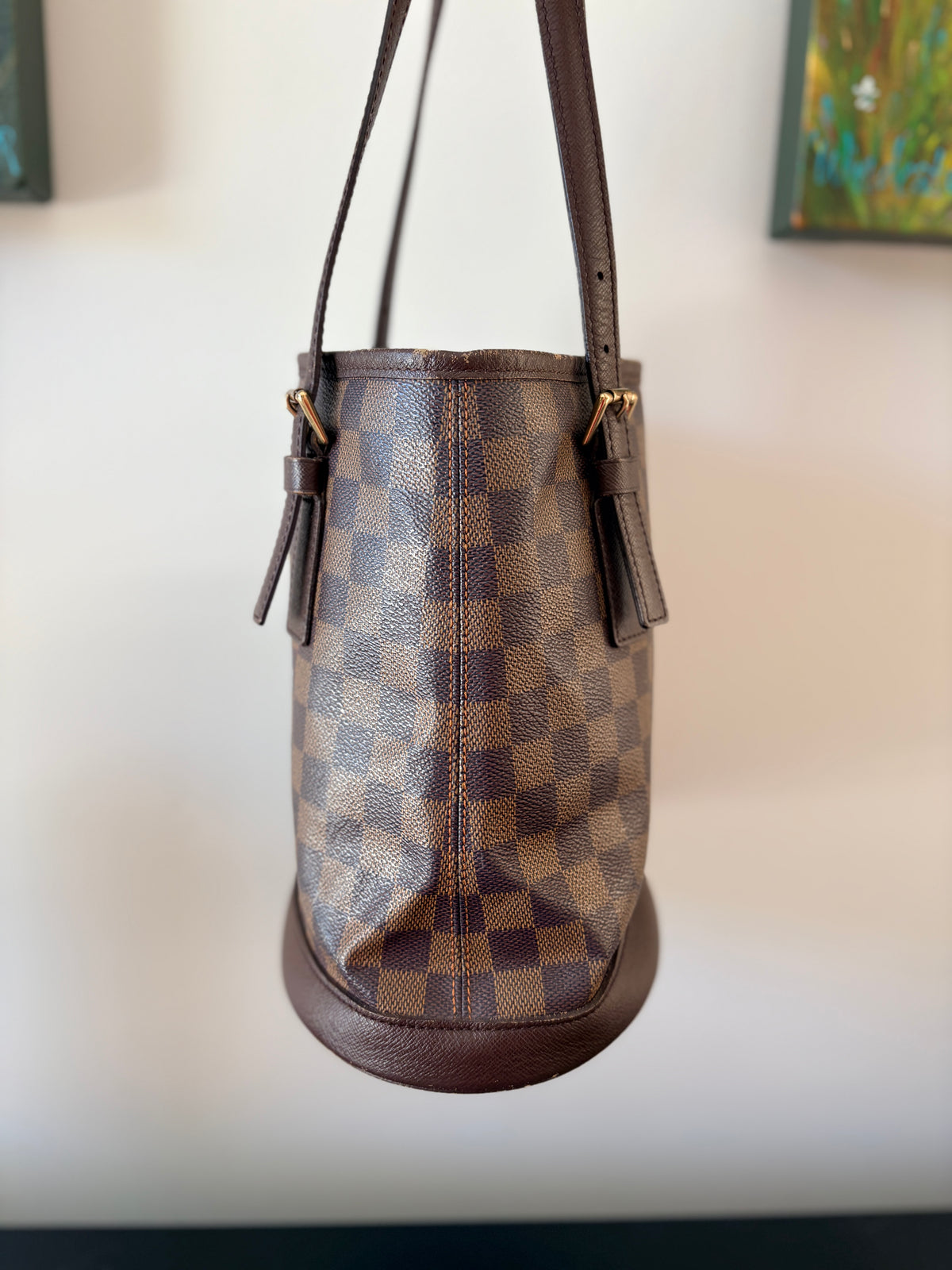 Louis Vuitton Damier Ebene Marais Bucket Bag - Iconic Shoulder Tote - Image 3