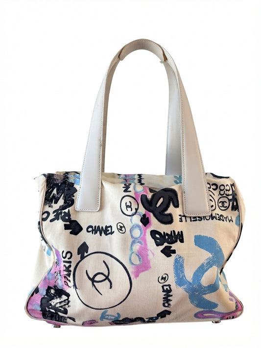 Chanel Graffiti Canvas Tote Bag - Iconic Street Art Print - Image 1