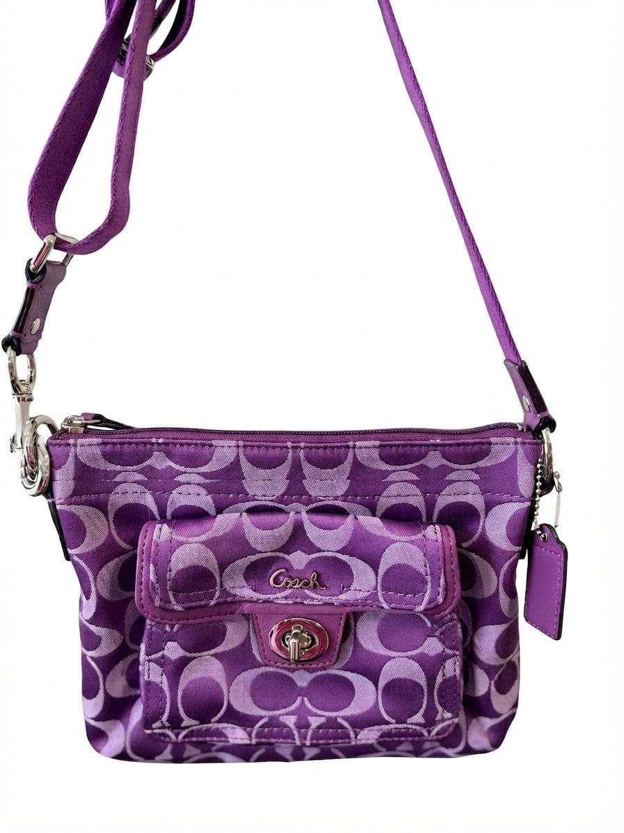 VVA347 - Coach Signature C Penelope Crossbody Bag - Vibrant Purple Nylon with Turnlock  - Image 1
