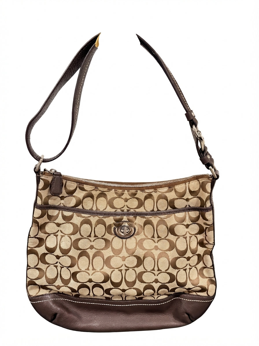 Signature C Hobo Bag - Brown Canvas Shoulder Bag With Turnlock Detail - Image 1