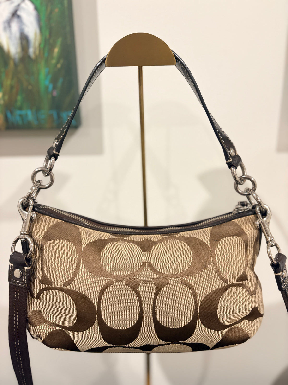 VVA265- Coach 2012 F17439 Signature Stripe Demi Bag - Beige and Brown Monogram Shoulder Bag - Image 2