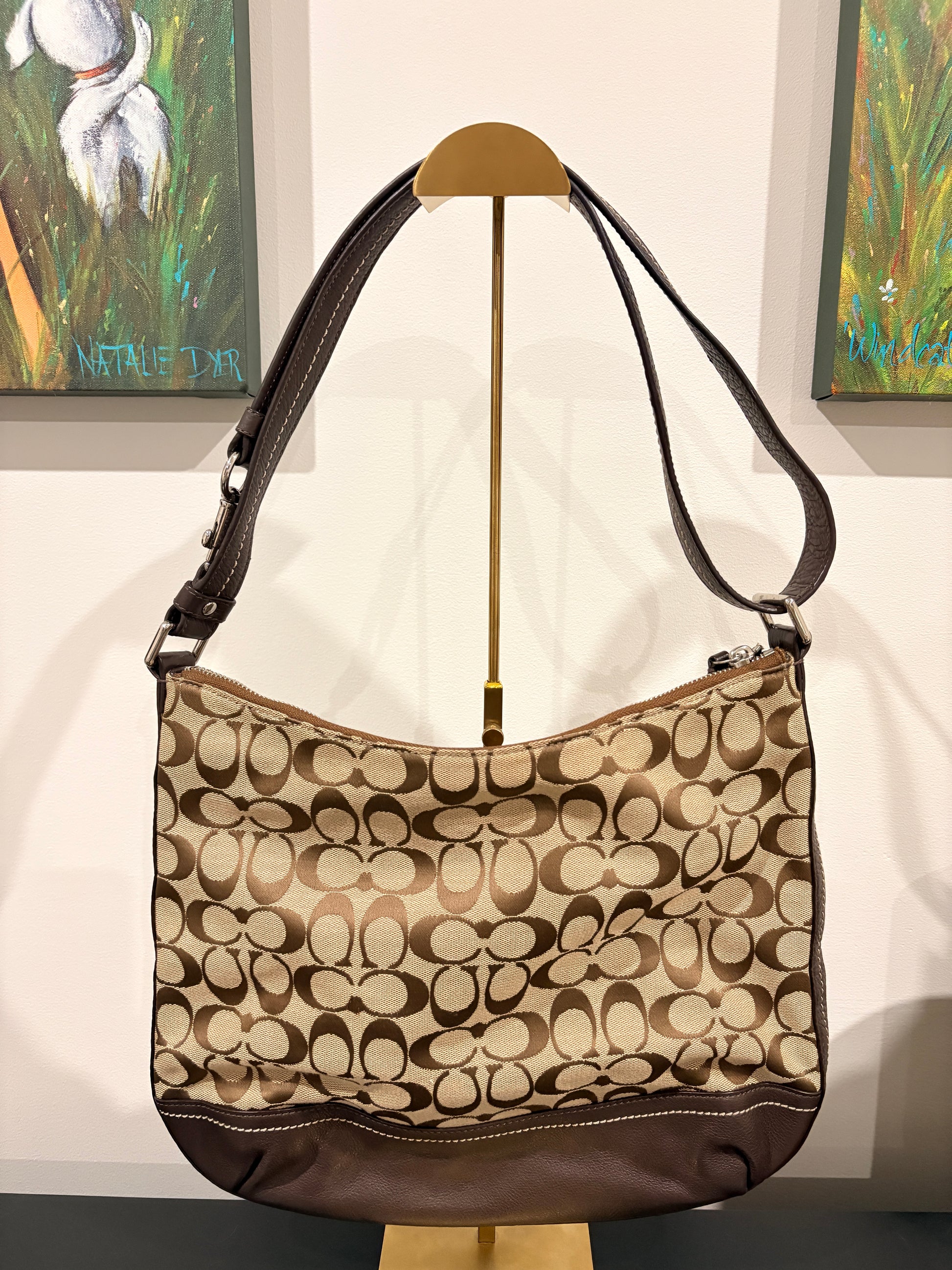 Signature C Hobo Bag - Brown Canvas Shoulder Bag With Turnlock Detail - Image 2