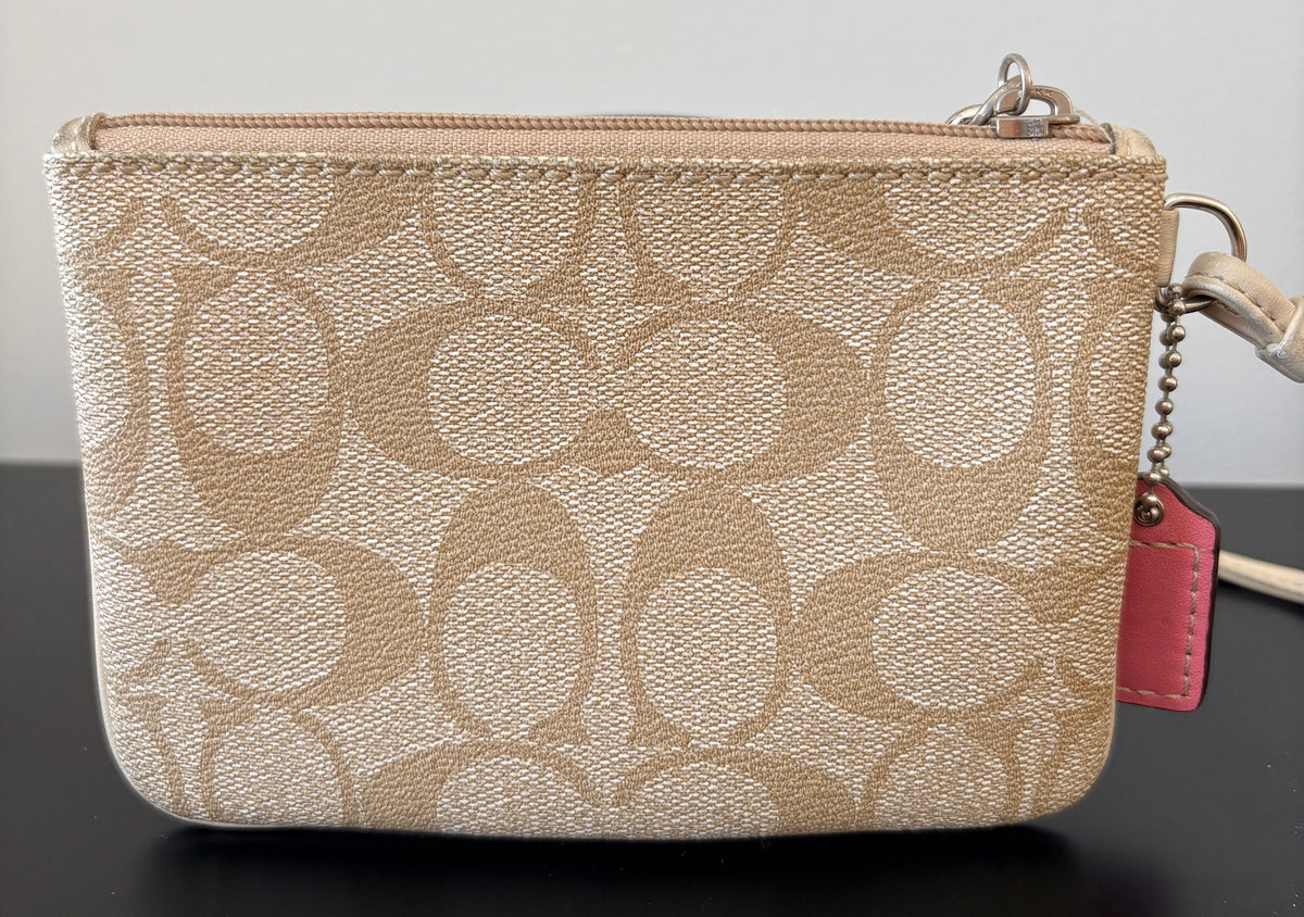 VVA396 - Coach Signature Stripe Wristlet - Tan and Pink Canvas Zip Pouch - Image 2