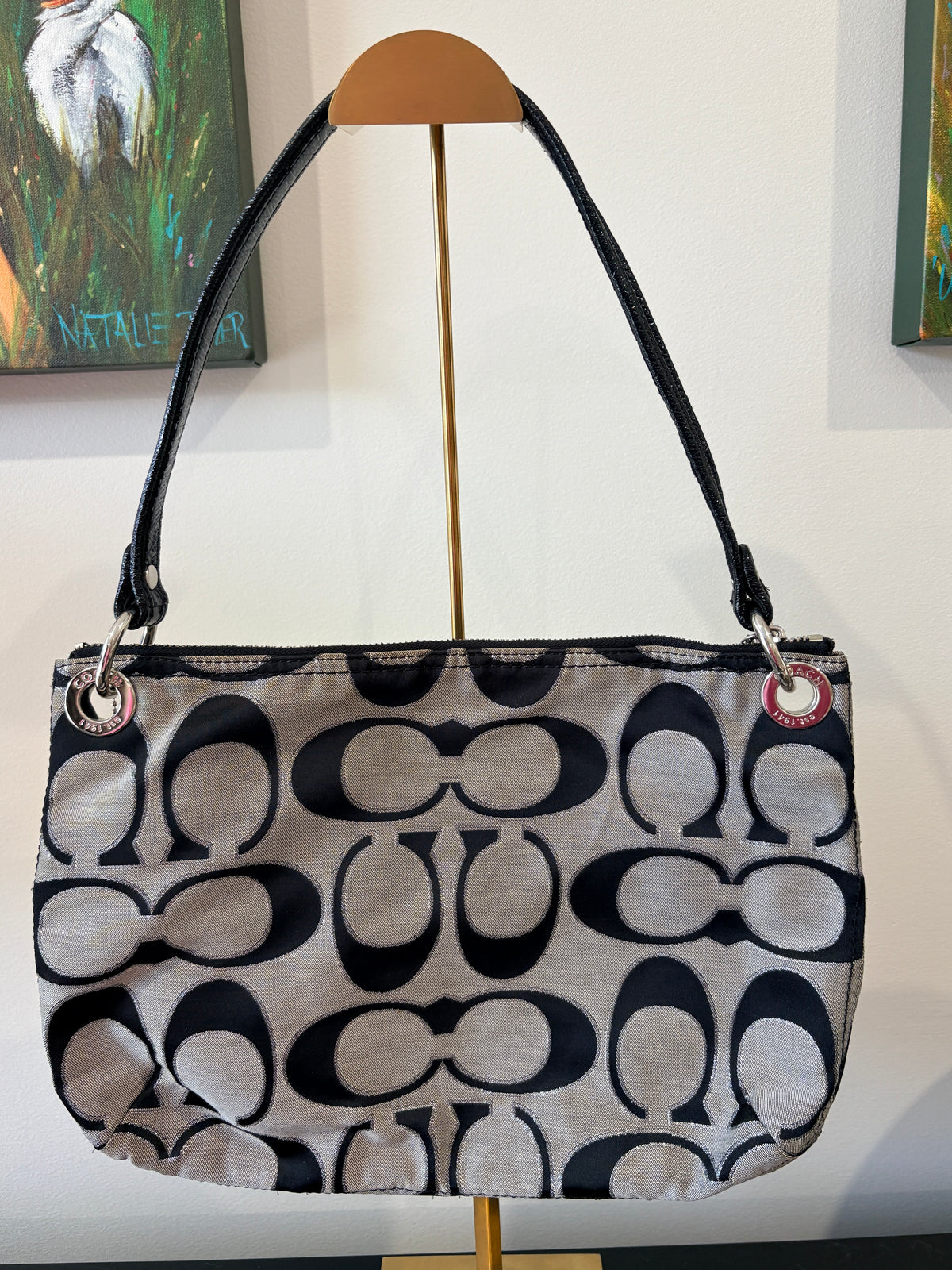 VVA377 - Coach 2011 18980 Signature Hobo Bag - Classic Black and Grey Monogram with Front Pockets - Image 2