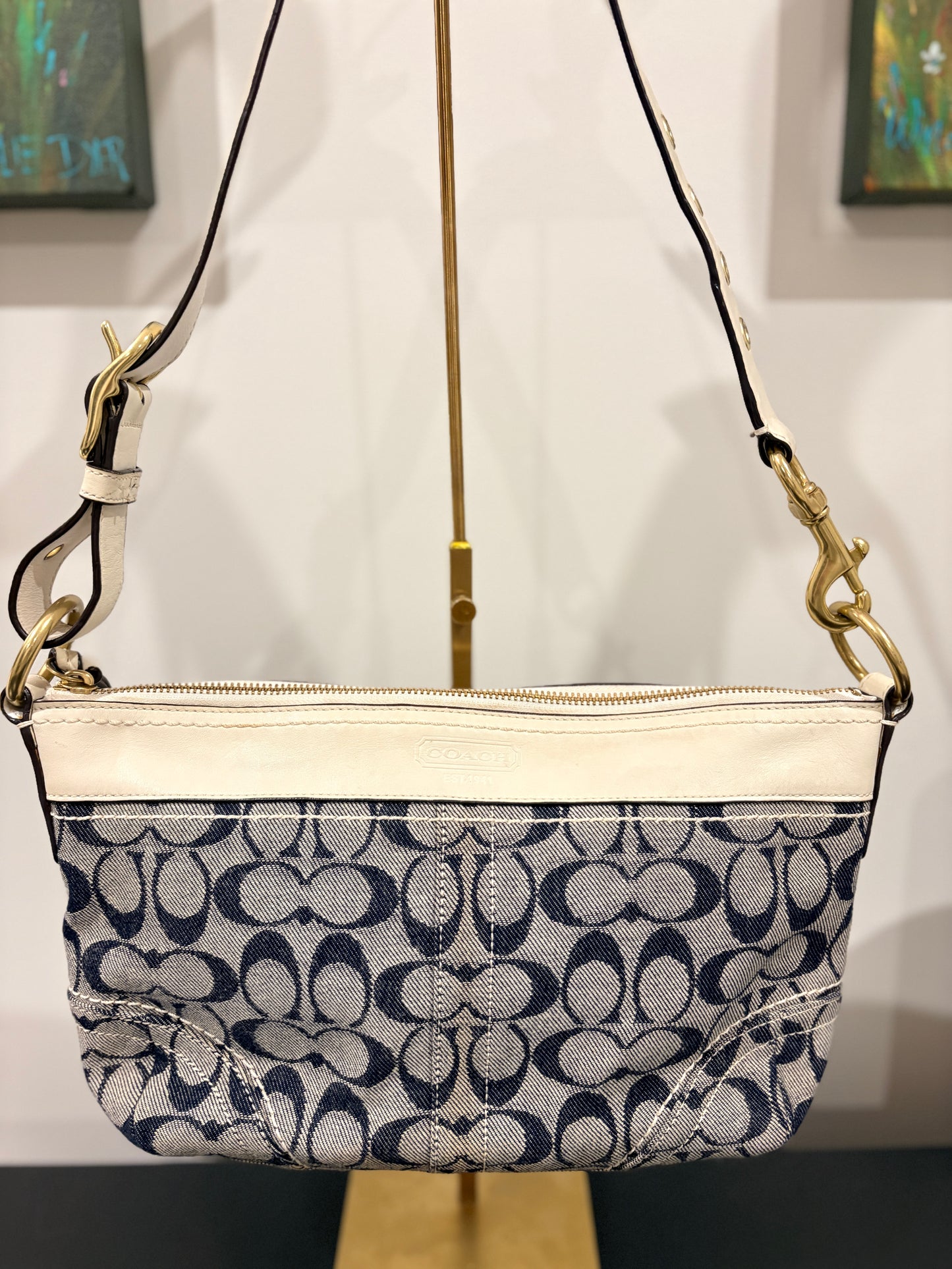 Coach 2009 F10561 Bleecker Signature Duffle Shoulder Bag in White and Denim - Image 1