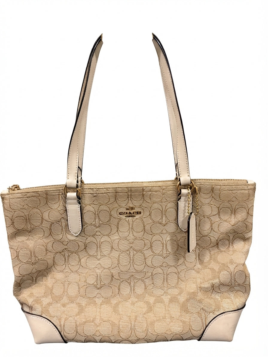 Coach 2022 CG977 Signature Zip Top Tote Bag - Khaki and Chalk - Image 1