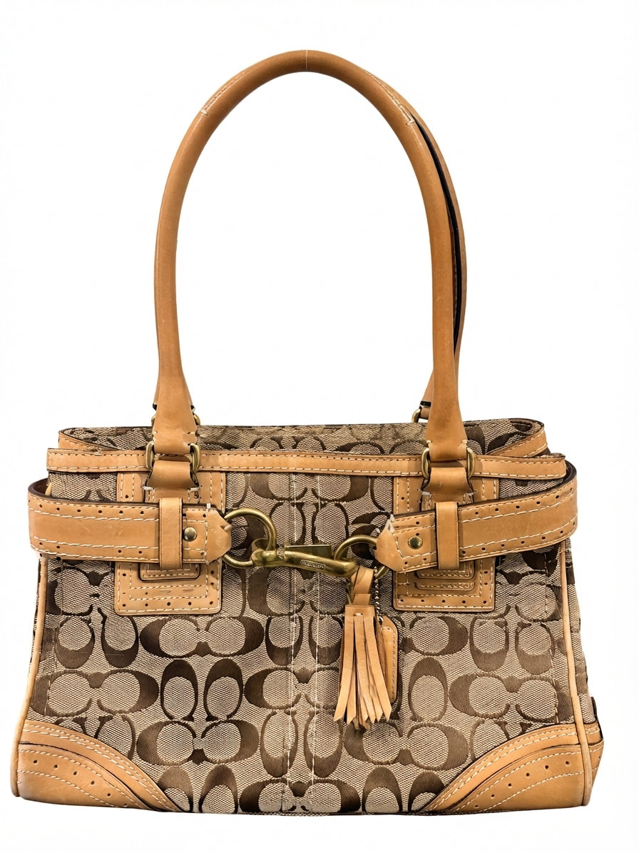 Coach 2012 F10507 Signature Hamptons Carryall Tote Bag - Beige And Brown Canvas - Image 1