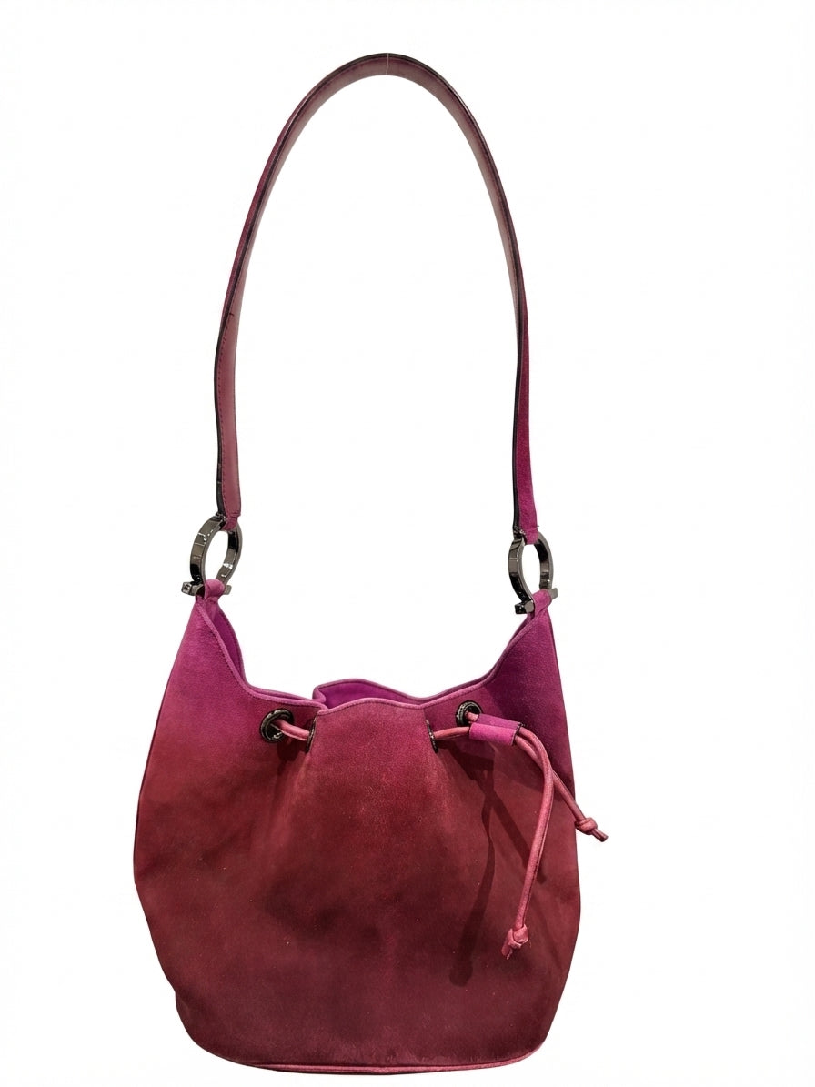 Salvatore Ferragamo Vintage Magenta Suede Gancini Bucket Shoulder Bag - Made in Italy - Image 1