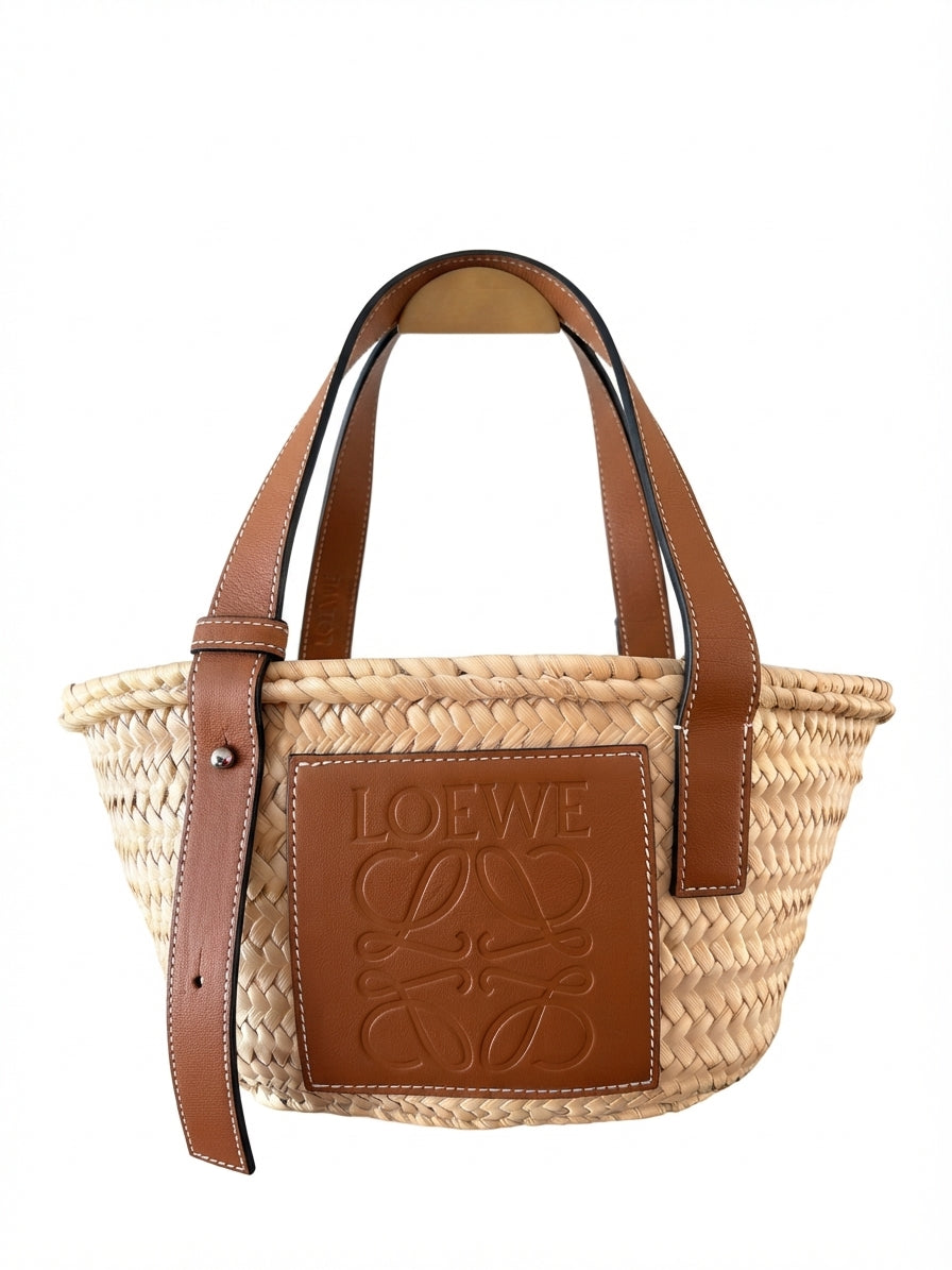 Loewe Small Basket Bag In Palm Leaf And Calfskin - Tan - Image 1