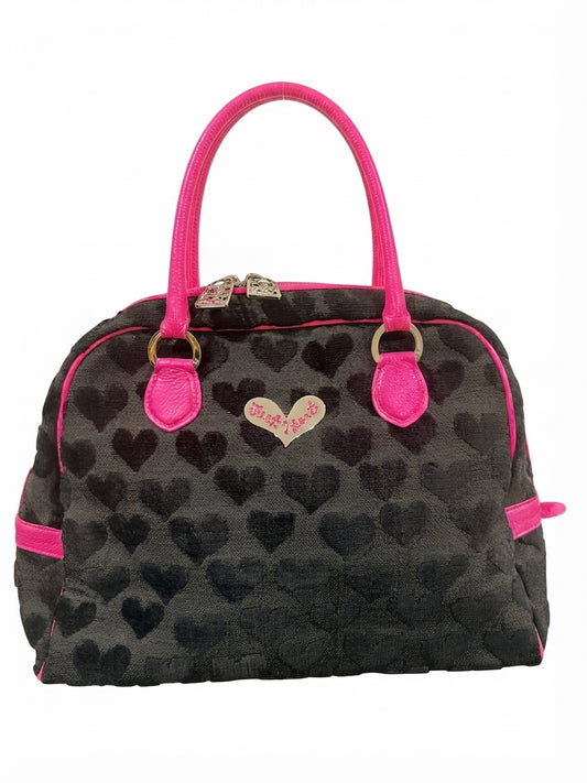 Think Bee! Black Heart Pattern Satchel - Hot Pink Trim - Image 1
