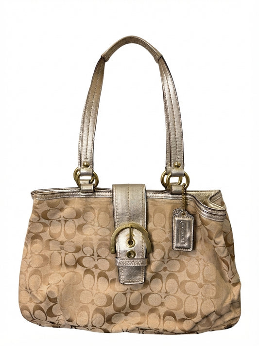 Coach 2011 F18750 SoHo East West Signature C Buckle Tote Bag - Khaki and Gold - Image 1