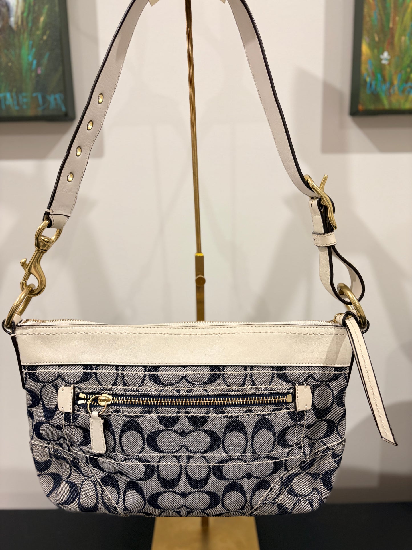 Coach 2009 F10561 Bleecker Signature Duffle Shoulder Bag in White and Denim - Image 2