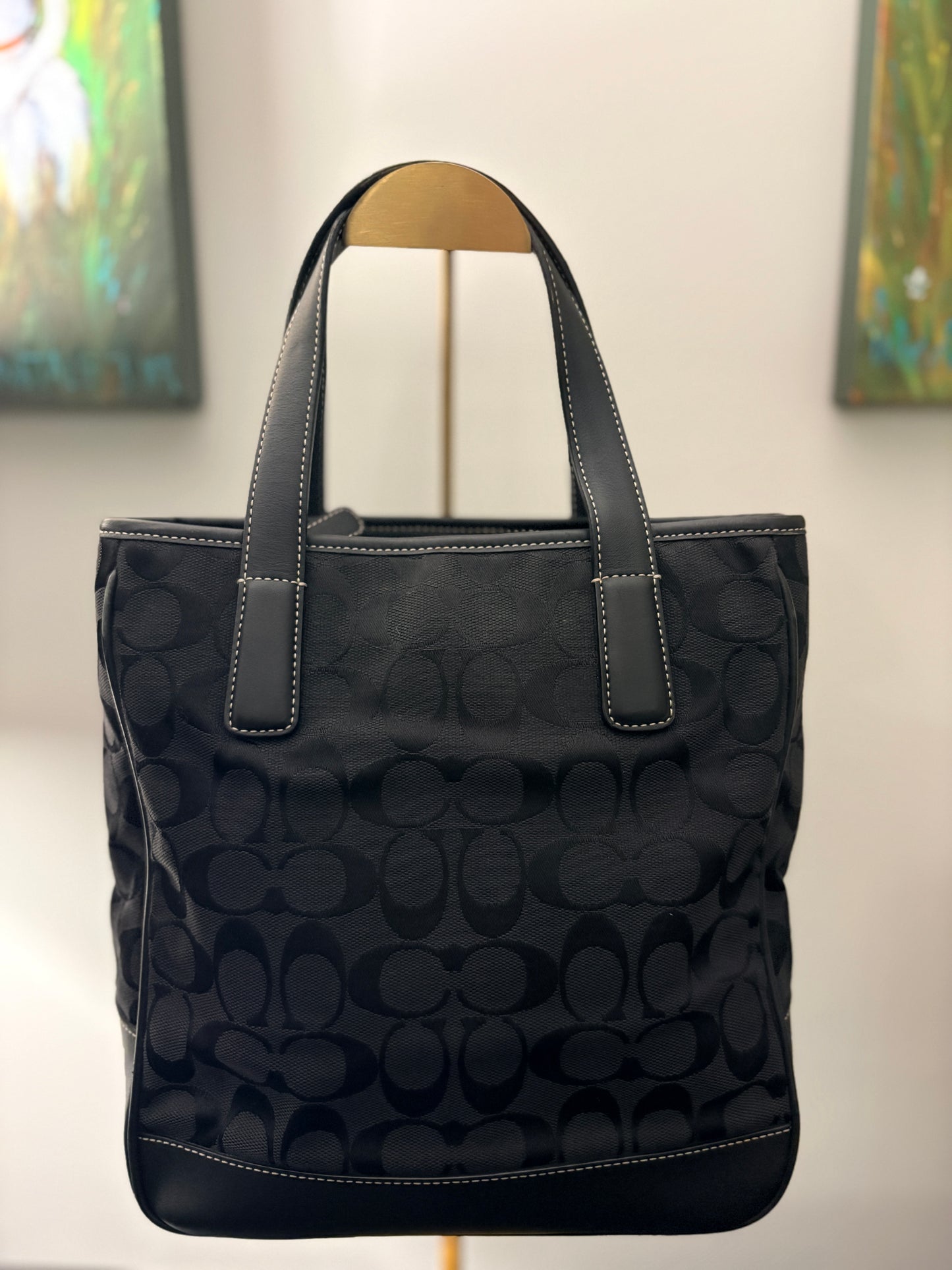 Coach 2002 6092 Signature Monogram Tote Bag - Black Canvas & Leather - Image 2