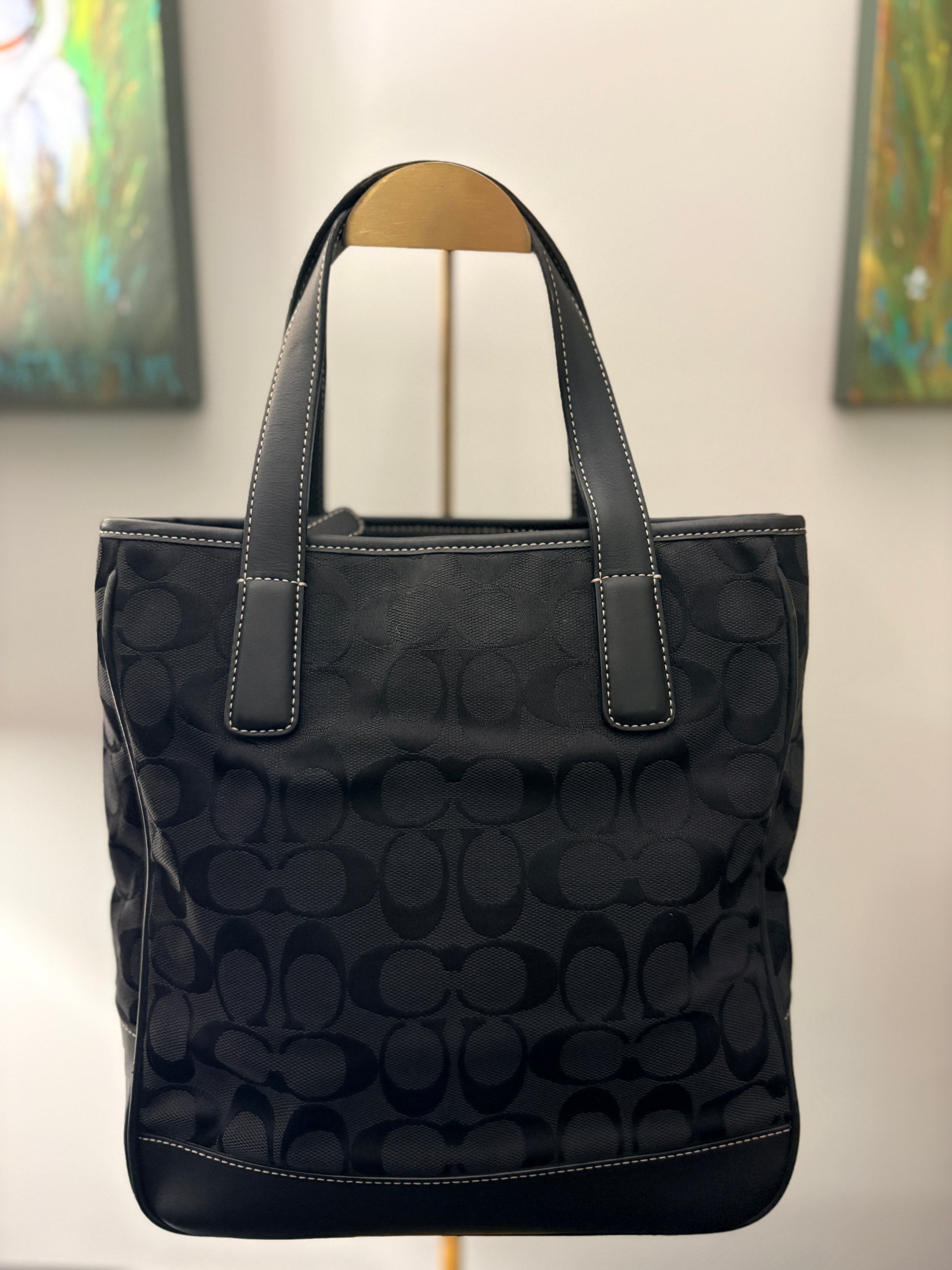 Coach 2002 6092 Signature Monogram Tote Bag - Black Canvas & Leather - Image 2