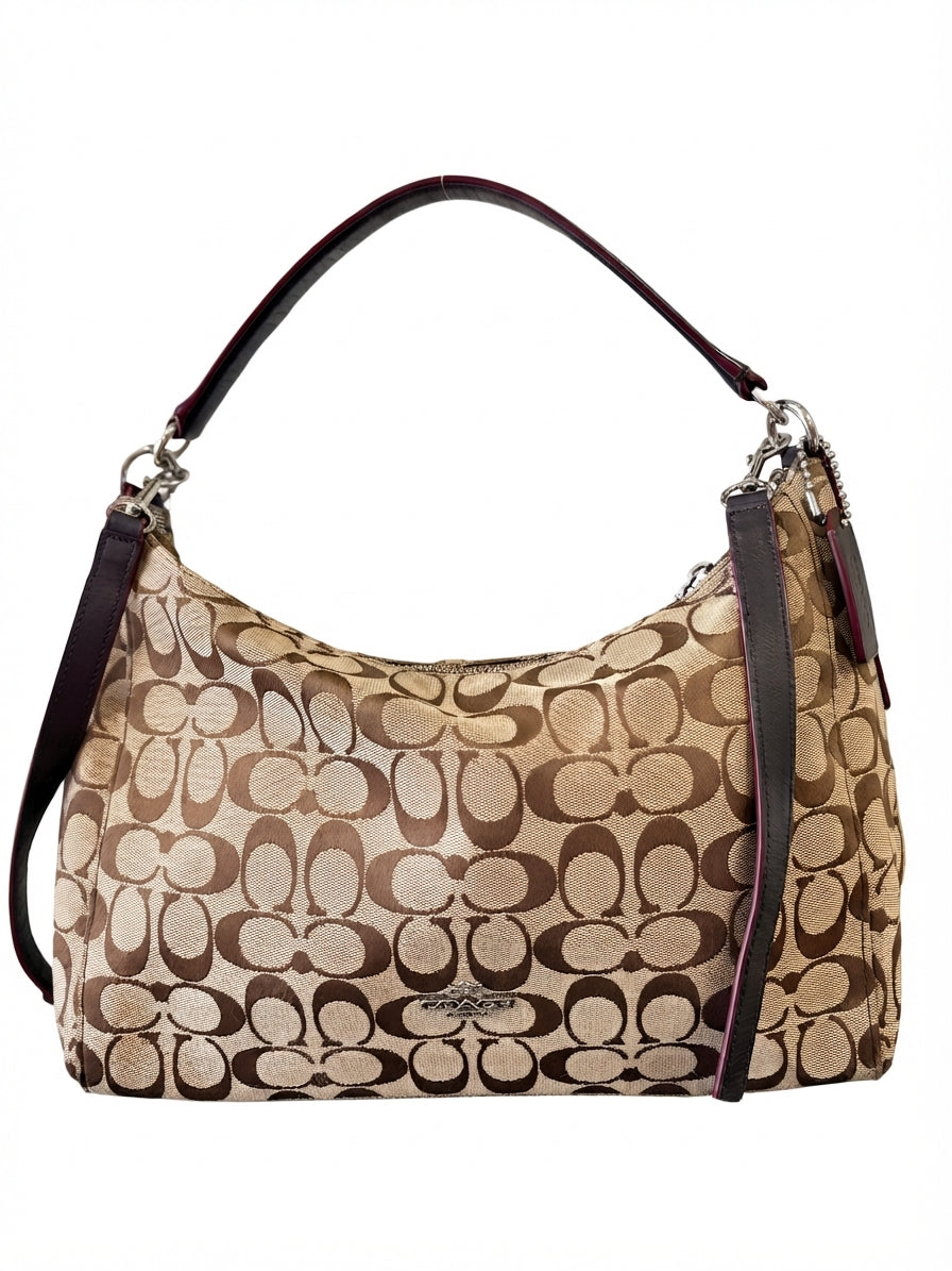Coach 2015 F36716 Signature Canvas Hobo Bag - Khaki Monogram with Leather Trim - Image 1