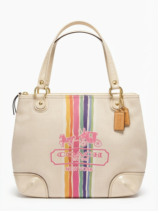 VVA339 - Coach 2011 19615 Heritage Stripe Canvas Tote Bag - Vibrant Rainbow Detail - Image 1