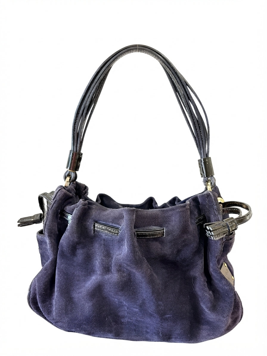 VVA378 - Kate Spade New York Shoulder Bag - Navy Suede Drawstring Hobo - Image 1